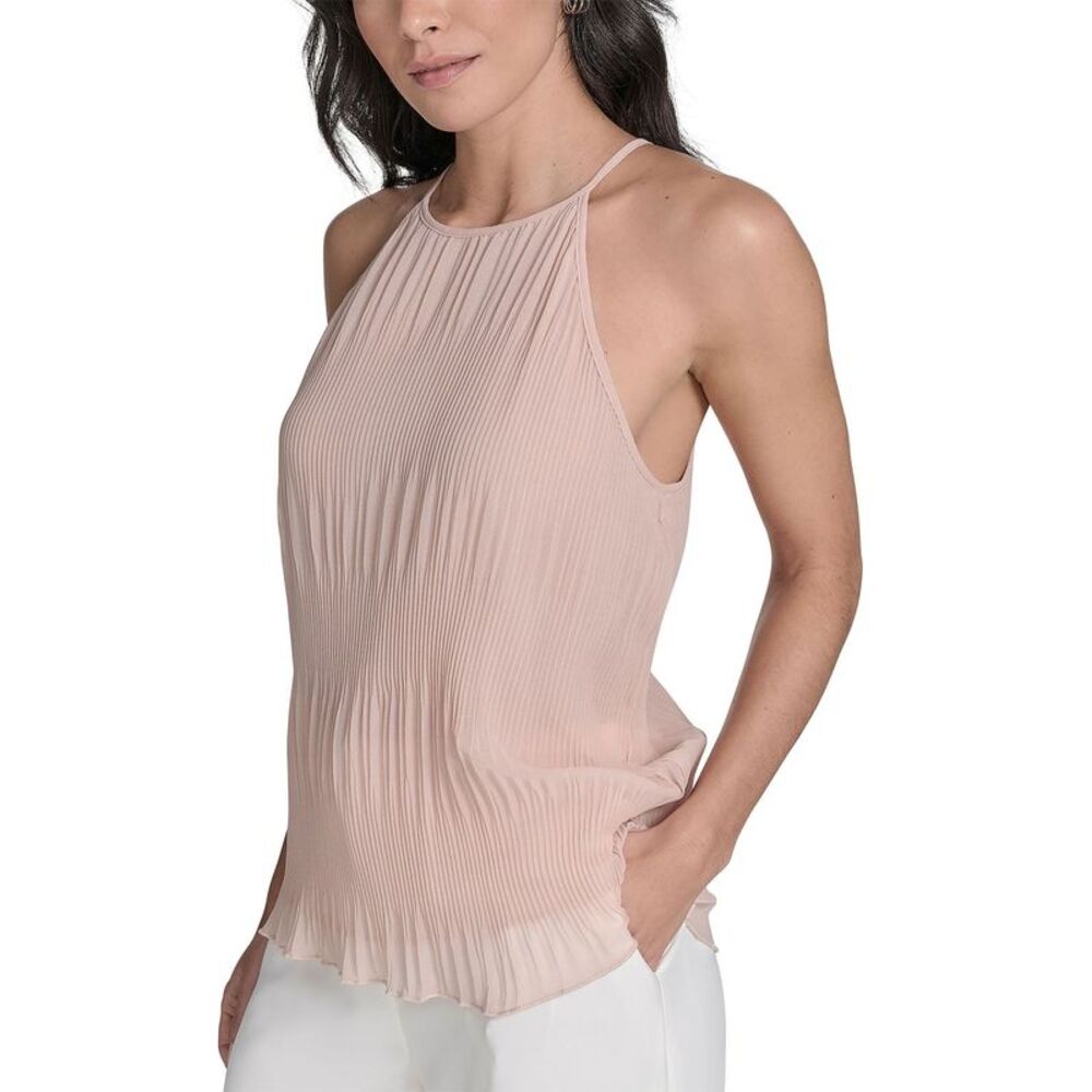 Calvin Klein Womens Pleated Chiffon Halter-Neck Top XL Pink Pepper - NWT $69